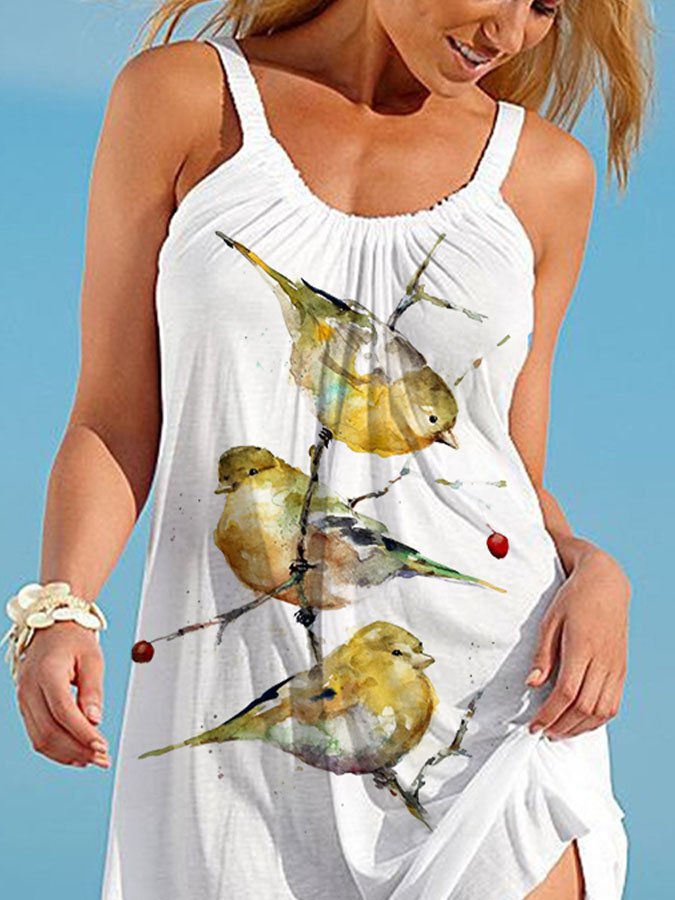 Bird Print Slip Dress