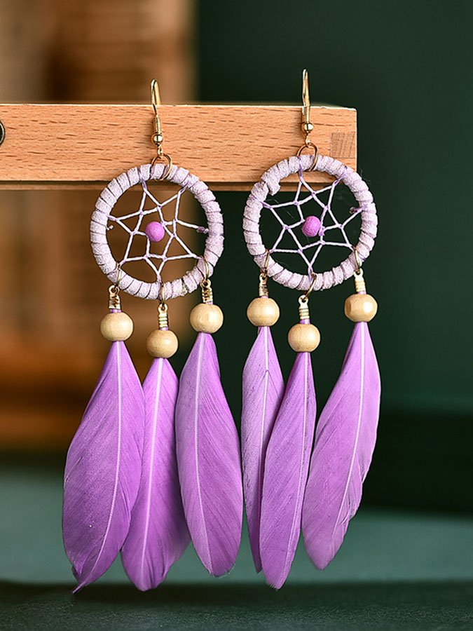 Dream Catcher Feather Fringe Earrings