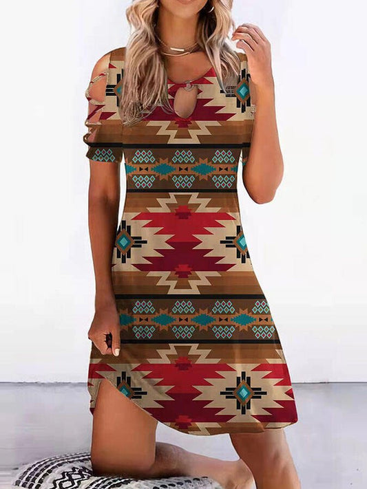 Vintage Geometric Print Dress