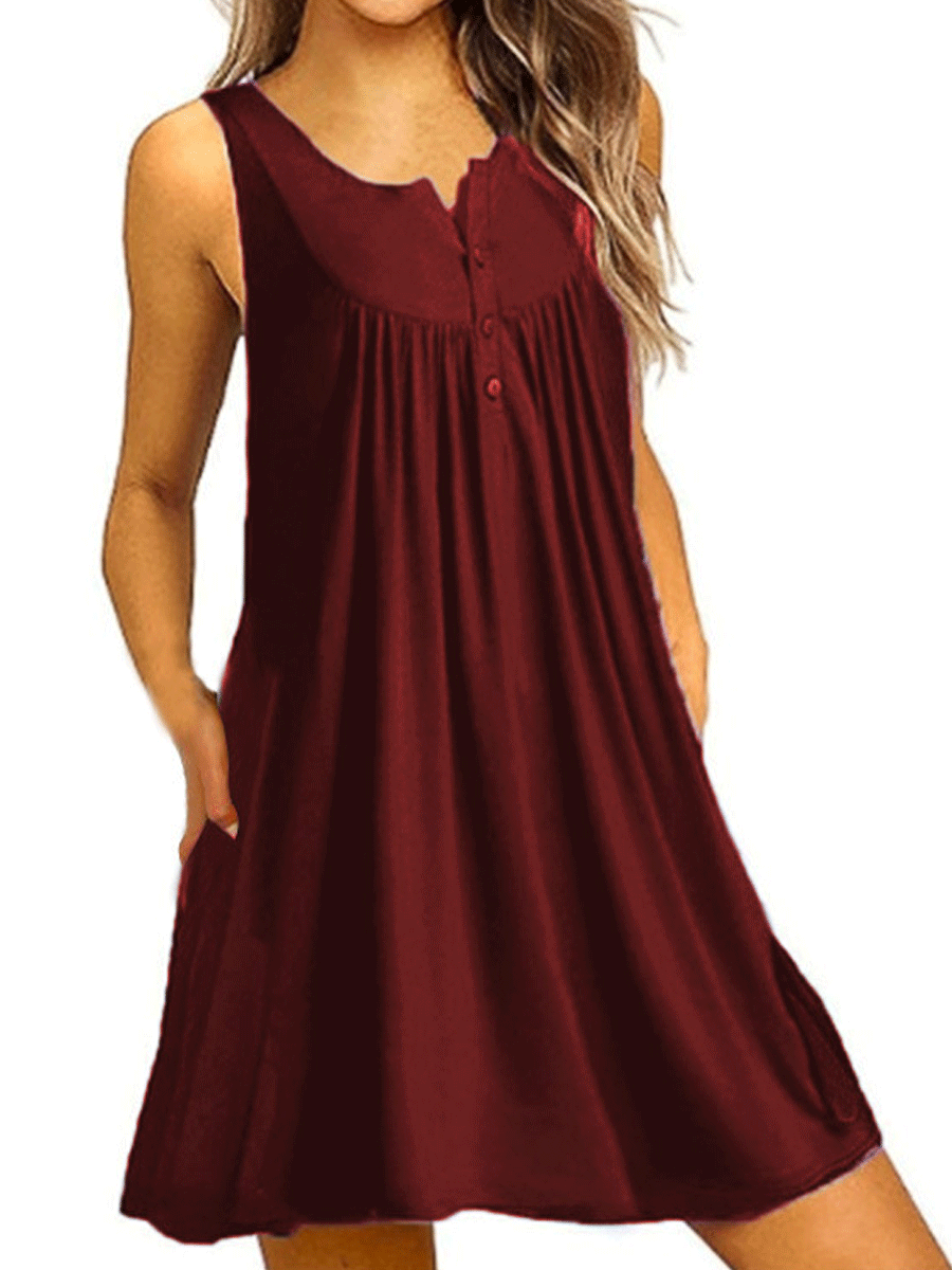 Button Pleated Tank Dress