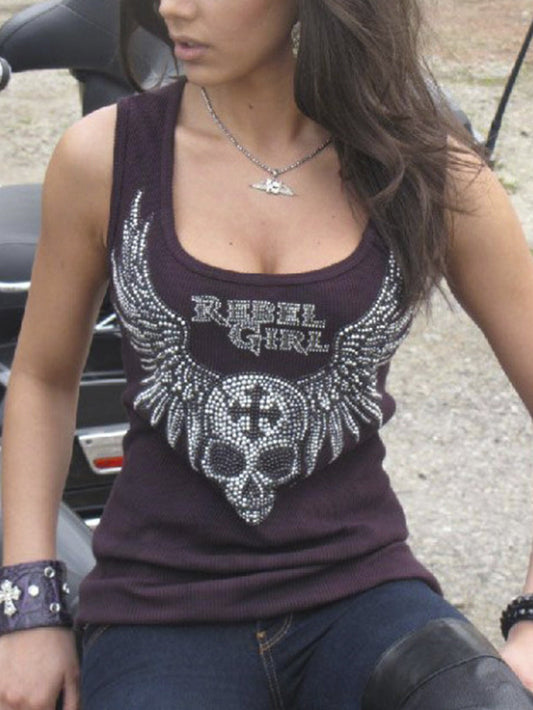 Sexy U-neck Skull Wings Pattern Tank Top