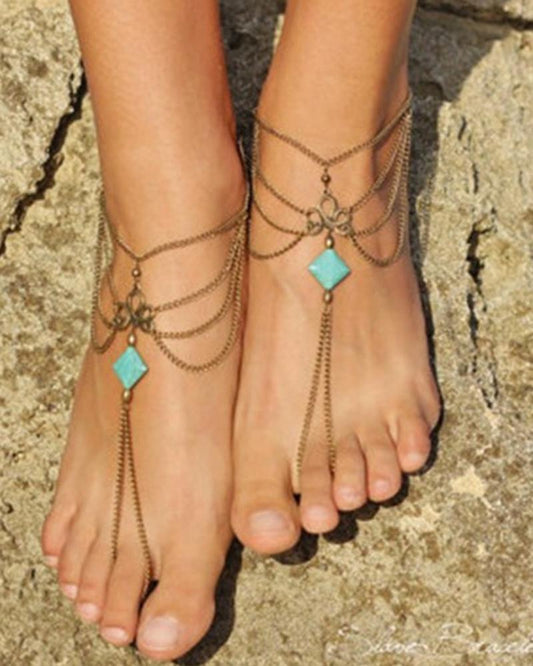 Multilayer Tassel Chain Anklet