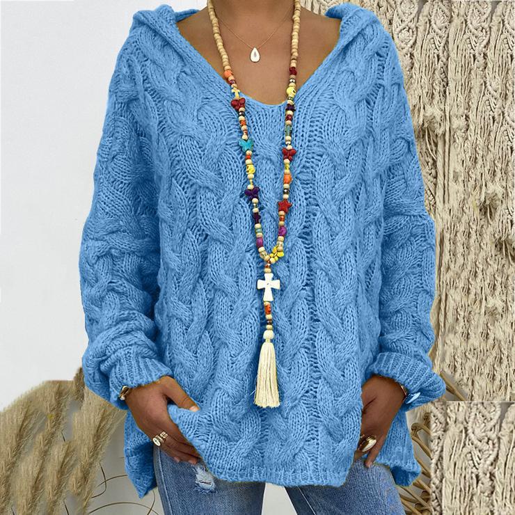 Solid Color Twist Knitting Hoodie Sweater