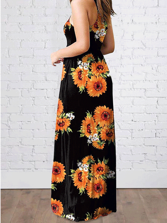 Sunflower Ruffled Sleeveless Maxi Dress