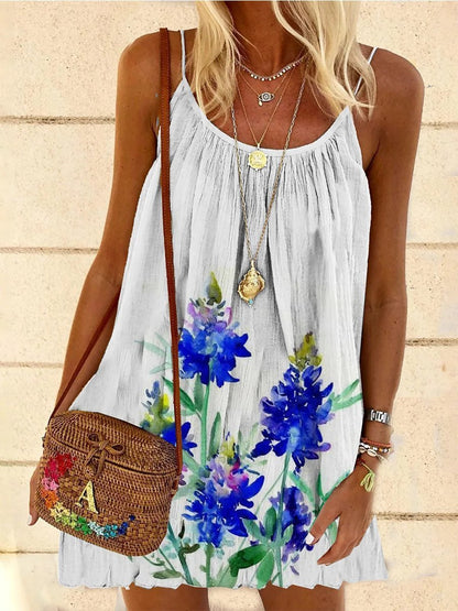 White Printed Sleeveless Dress