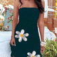 Vacation Style Sunflower Printing Strapless Floral Dress