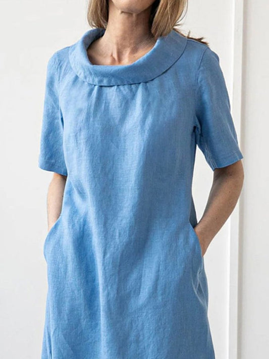 Women's Vintage Solid Color Short Sleeves Crew Neck Midi Dress