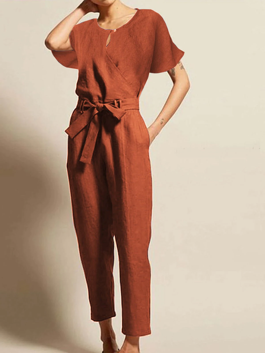 Short sleeves Belted Jumpsuit