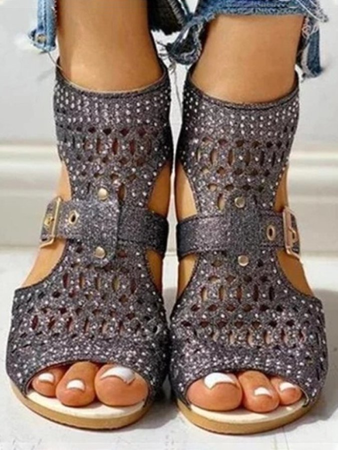 Studded Cutout Flat Sandals