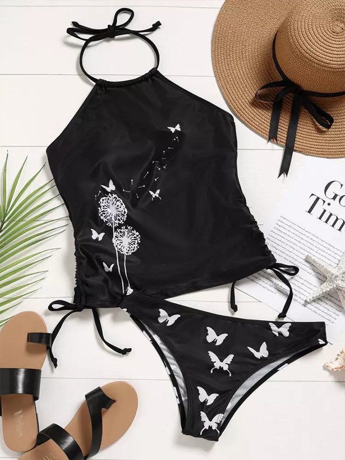 Dandelion Butterfly Print Sling Swimsuit Set