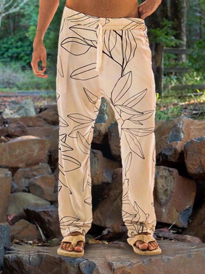 Vintage Print Casual Men's Trousers