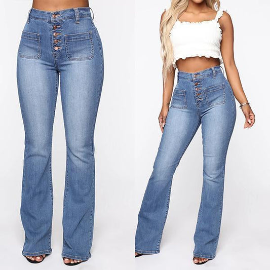 Button Fly Booty Shaping High Waist Flare Jeans