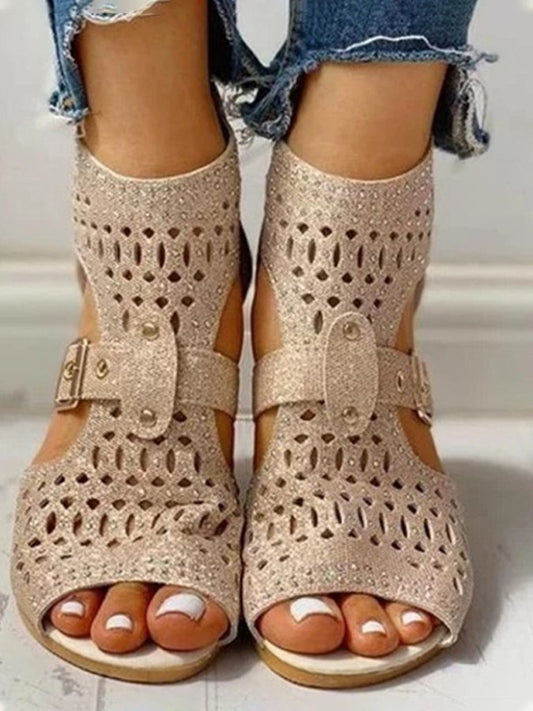 Studded Cutout Flat Sandals