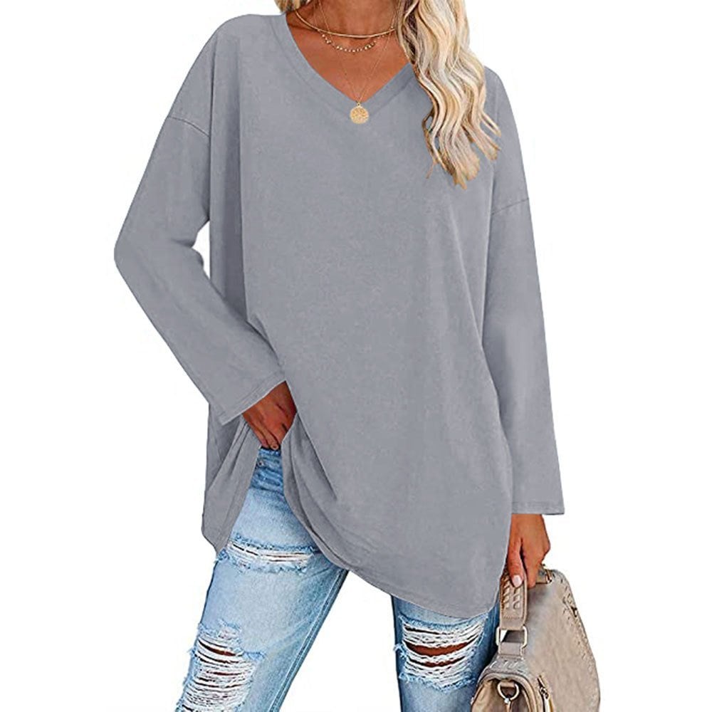Loose long sleeve fashion V-neck knit top