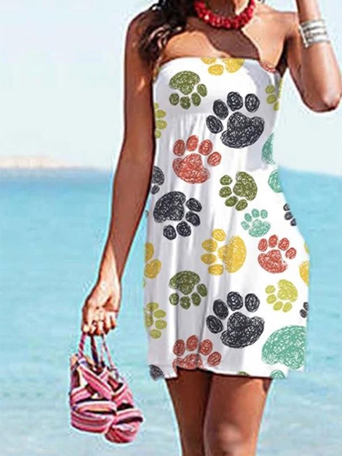 Paw Print Sexy Tube Top Beach Dress