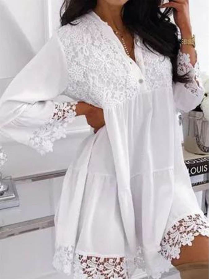 V-Neck Cutout Lace Dress