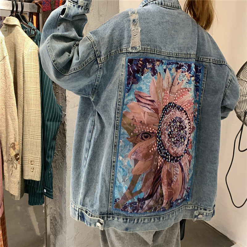 Sequin Floral Embroidered Denim Jacket