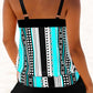 Striped Polka Dot Cyan Double Straps Tankini Set