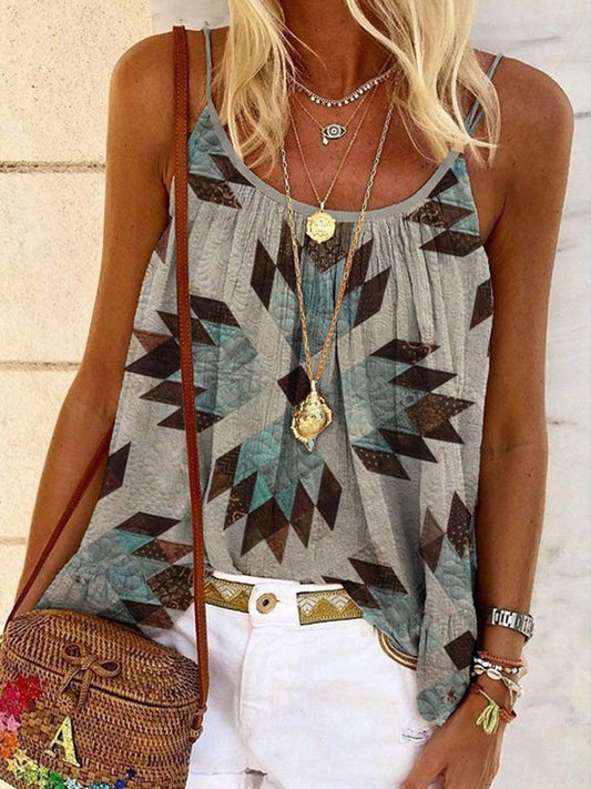 Western Ethnic Geometric Print Vest