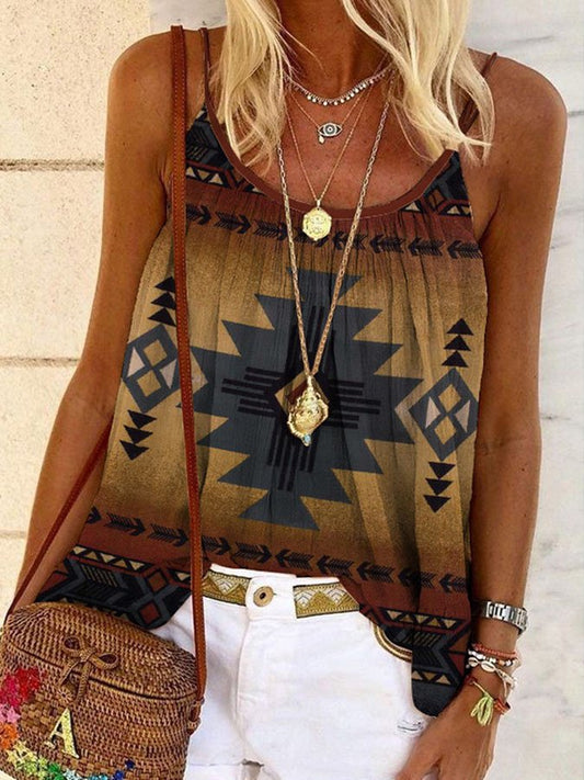 Western Ethnic Geometric Print Vest