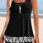 Zebra Print Mesh Stitching Black Tankini Set