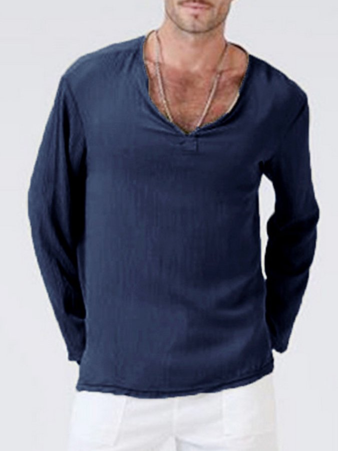 Men's Cotton Linen V-Neck T-Shirt