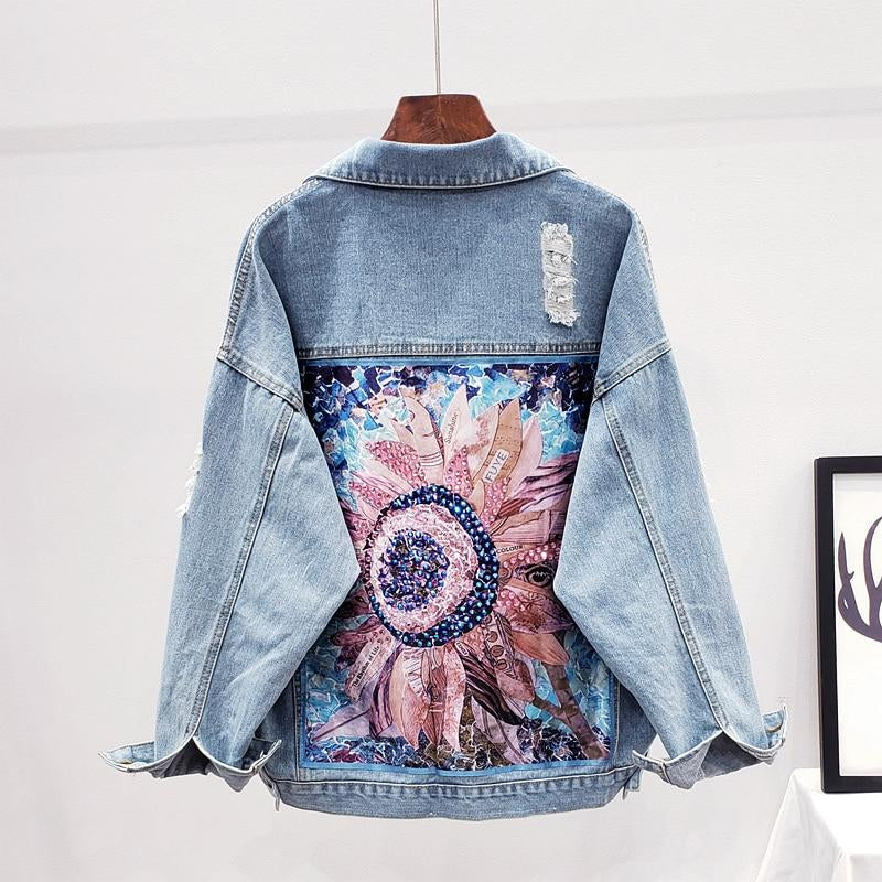 Sequin Floral Embroidered Denim Jacket