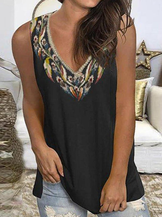 Ethnic Print Sleeveless T-Shirt