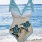 V-Neck Turtle Print One-Piece Swimsuit