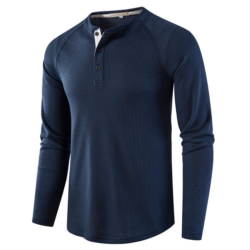 Men's Lightweight Henley Collarless Plain Crew Neck Shirt