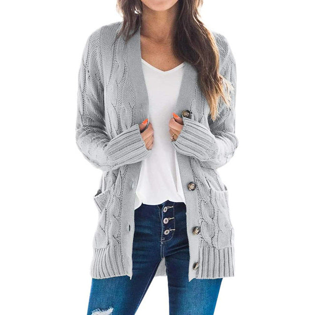 2024 V Neck Long Sleeve casual cardigan jacket