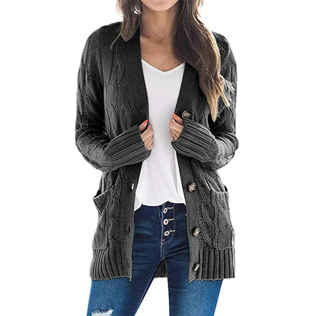 2024 V Neck Long Sleeve casual cardigan jacket