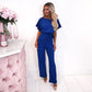 Elegant short sleeved cutout waist tie jumpsuit