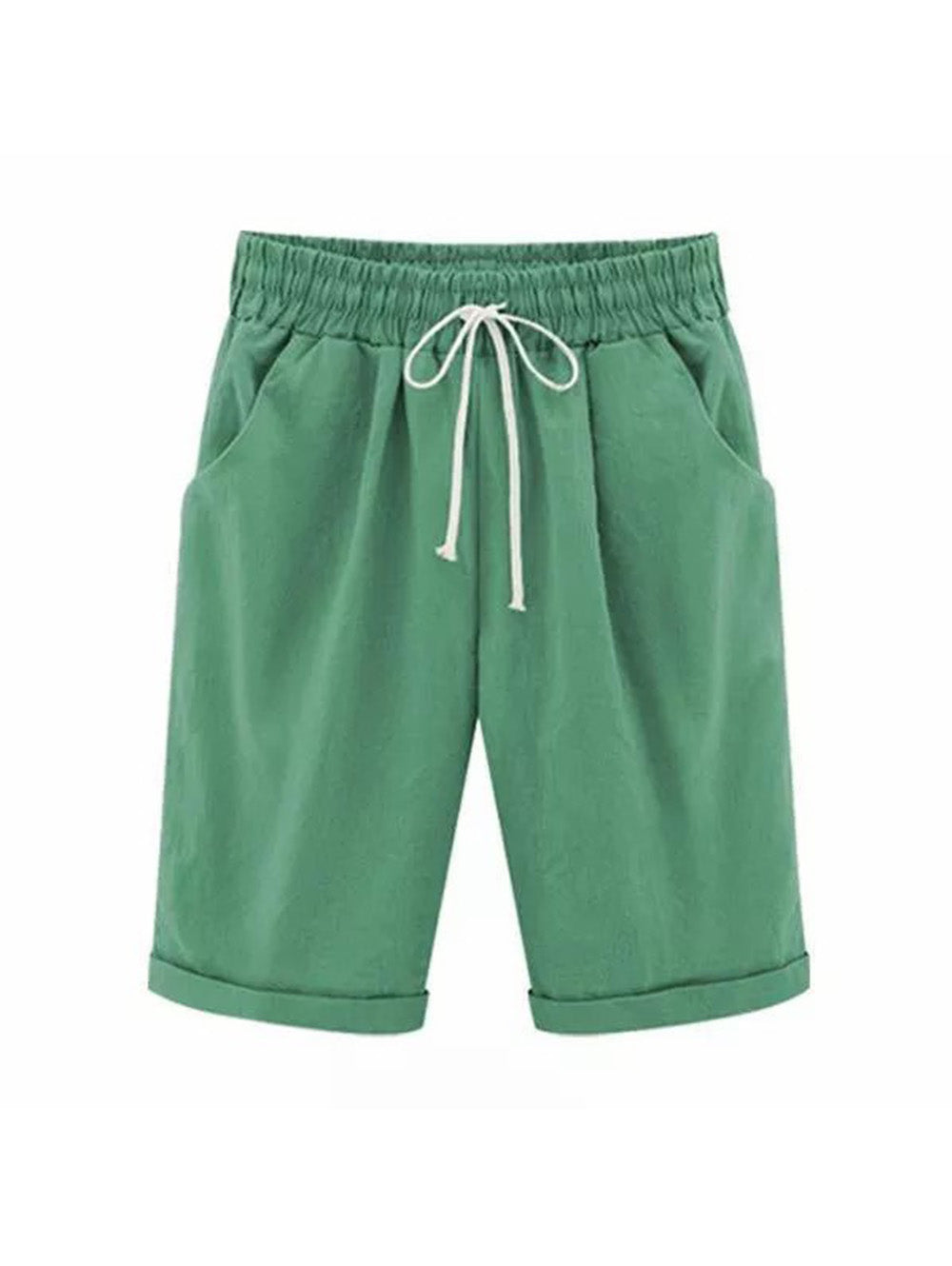 Elastic Waist Casual Comfort Summer Lace Up Cotton Shorts