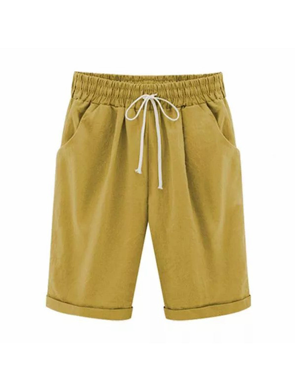 Elastic Waist Casual Comfort Summer Lace Up Cotton Shorts