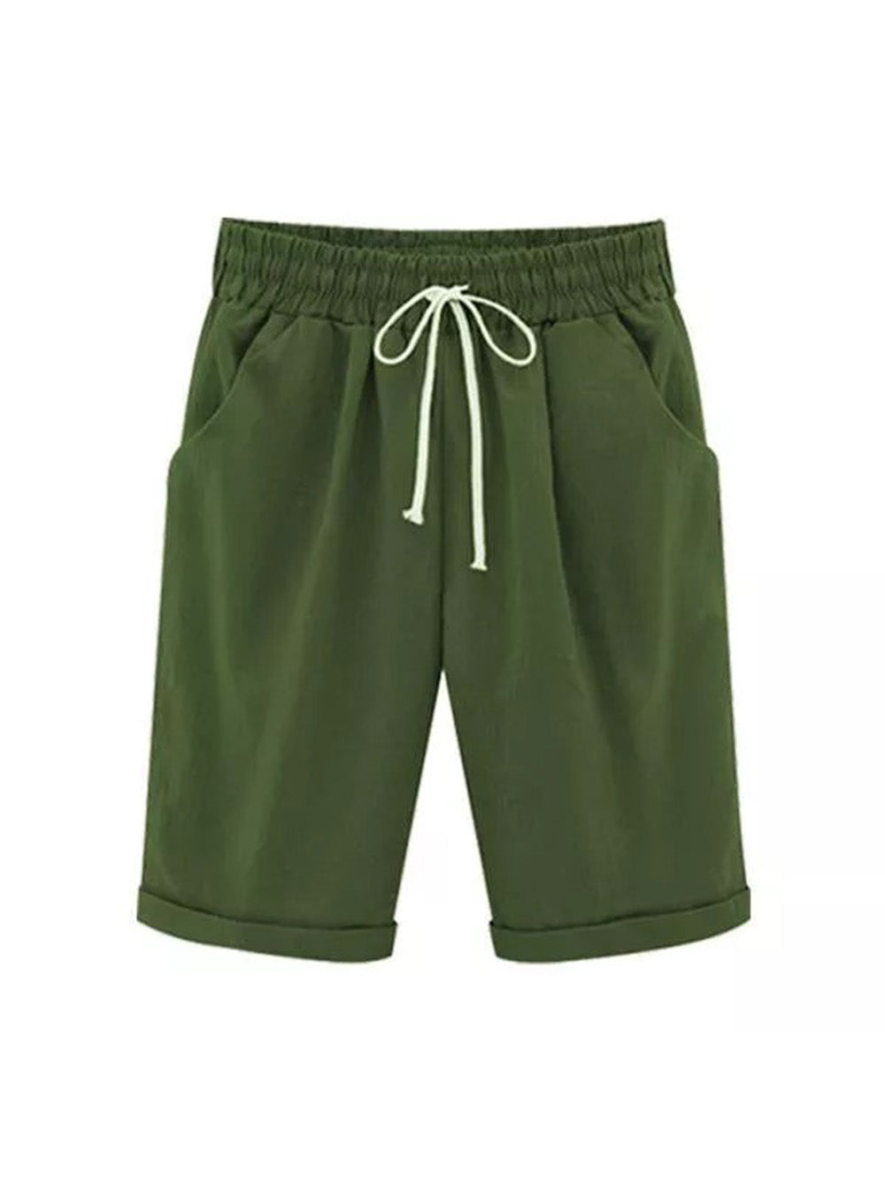 Elastic Waist Casual Comfort Summer Lace Up Cotton Shorts