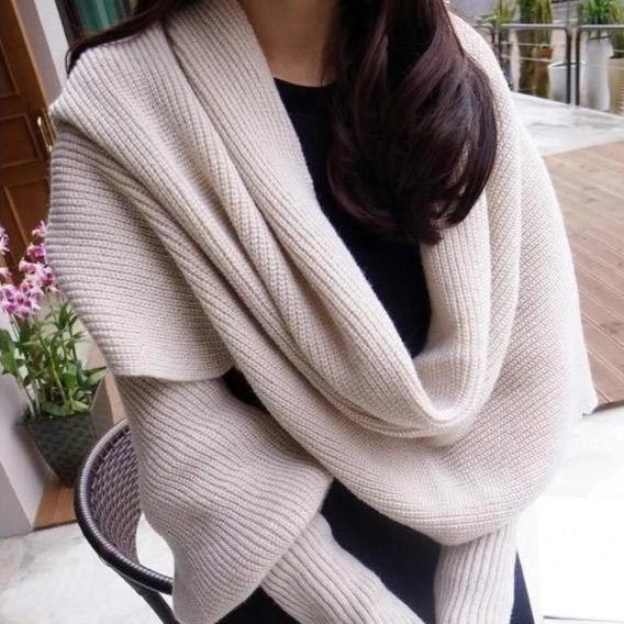 Trendy Knitted Sweater-Scarf With Sleeves