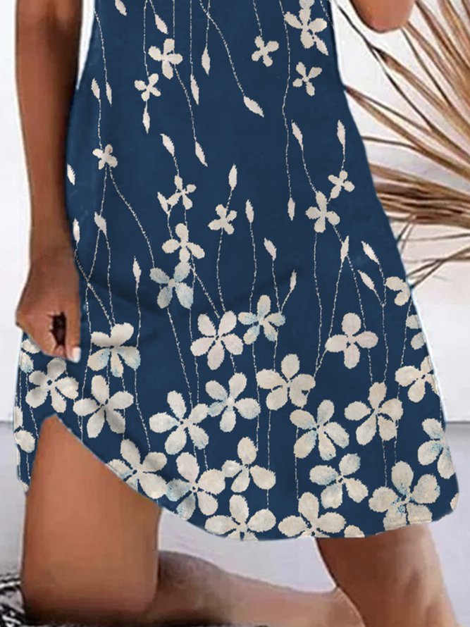 Floral Notched Short Sleeve Plus Size Casual Dress