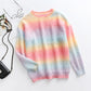 Pullover Striped Round Neck Knit Loose Plus Size Rainbow Ladies Sweater