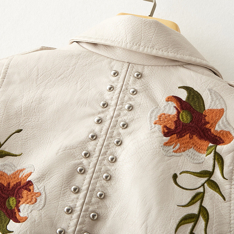 White Floral Leather Jacket