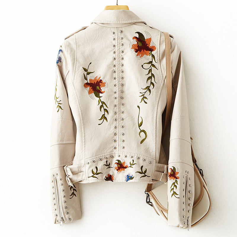White Floral Leather Jacket