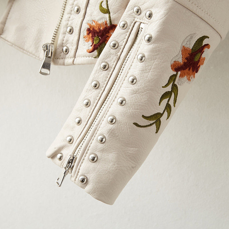 White Floral Leather Jacket