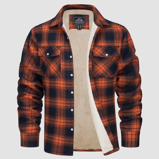 Men's Sherpa Shirt Fleece Lined Flannel Shirt Jacket with 3 Pockets Casual Plaid Button Down Winter Coat