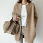 Round Neck Solid Color Loose Middle Length Women Cardigan Sweater