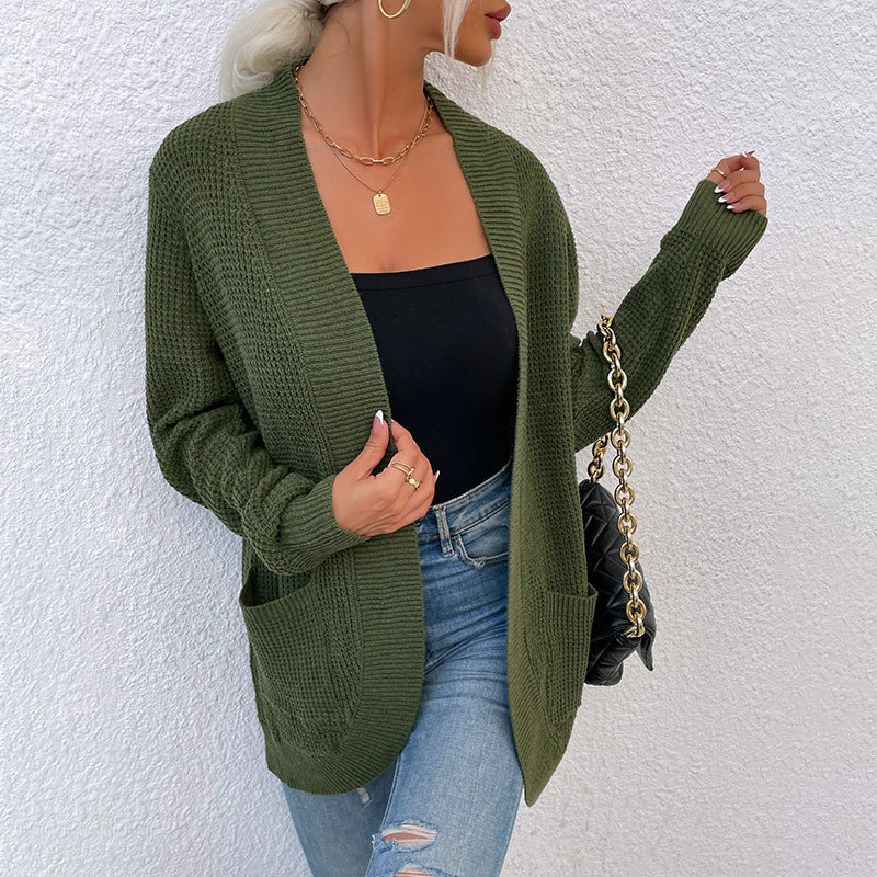 Middle Length Wrapped Women Cardigan Sweater With Pocket