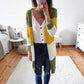 Middle Length Color Block Patchwork Loose Wrapped Women Cardigan Sweater