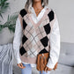 V Neck Loose Square Print Sleeveless Women's Sweater Knitted Vest