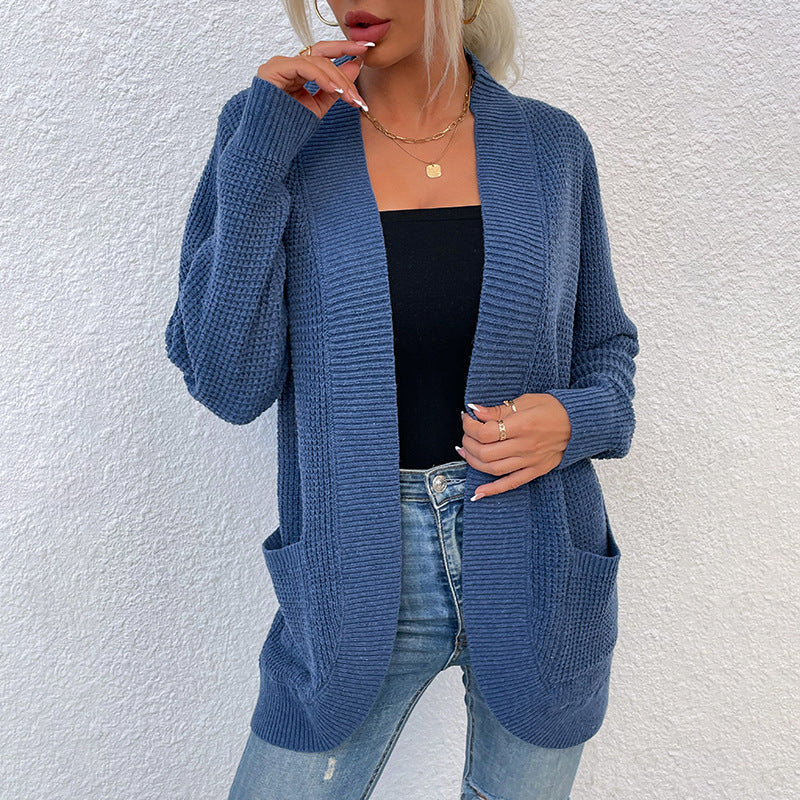 Middle Length Wrapped Women Cardigan Sweater With Pocket