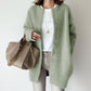 Round Neck Solid Color Loose Middle Length Women Cardigan Sweater