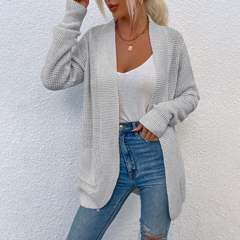 Middle Length Wrapped Women Cardigan Sweater With Pocket